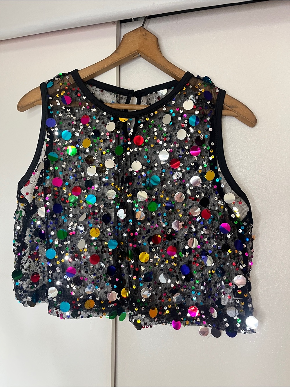 Sequin Mesh Tank Top — Multicolor Reflective Dots - Picture 3 of 4